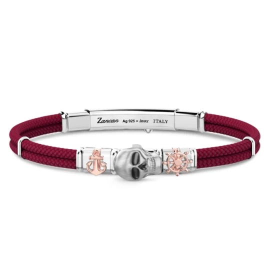 Мъжки гривна от 925 Сребро - с форма Череп - - PVD Розово Злато / Сребро / Стомана