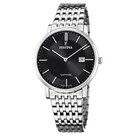 Мъжки ръчен часовник с кварцов механизъм - корпус от Стомана - Стоманена верижка - цвят Черен