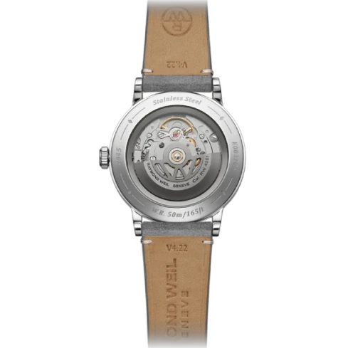 Мъжки ръчен часовник с механичен механизъм - корпус от Стомана - Естествена кожа - цвят Сив Сив