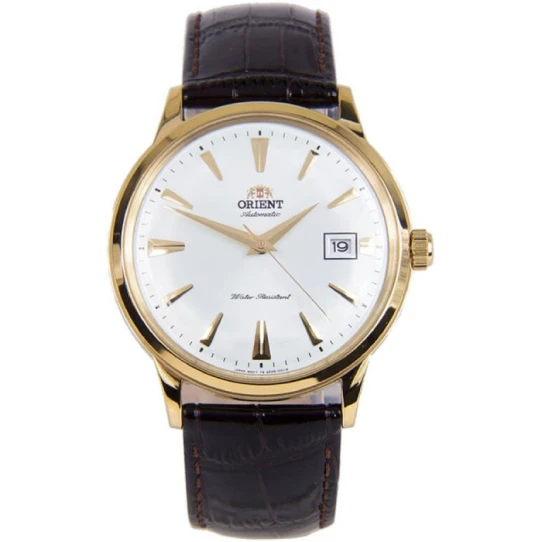 Мъжки ръчен часовник с автоматичен механизъм - корпус от Стомана - Естествена кожа - цвят Бял Кафяв