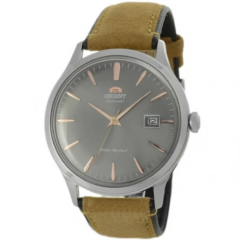 Мъжки ръчен часовник с автоматичен механизъм - корпус от Стомана - Естествена кожа - цвят Сив