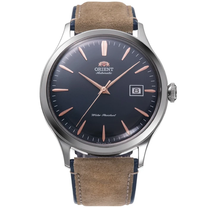 Мъжки ръчен часовник с автоматичен механизъм - корпус от Стомана - Естествена кожа - цвят Син Син