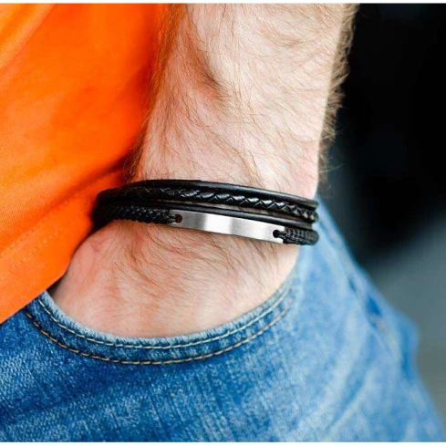 Мъжки гривна от Кожа - с форма - - Без покритие