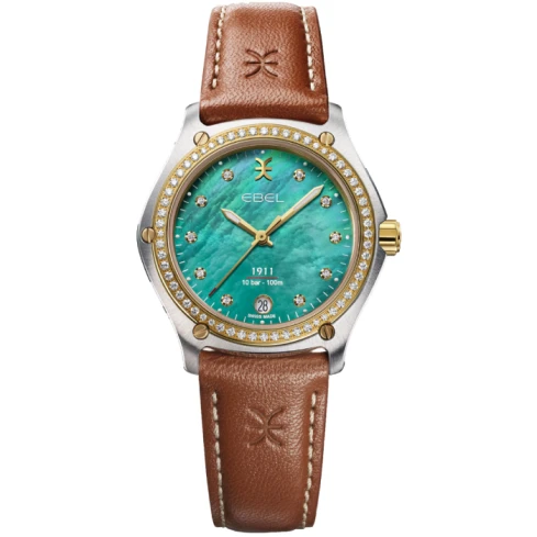 Дамски ръчен часовник с кварцов механизъм - корпус от Стомана и злато 18К - Стоманена верижка - цвят Седеф