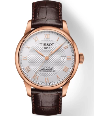 Tissot T006.407.36.033.00 Le Locle - Мъжки ръчен часовник с автоматичен механизъм - корпус от Стомана - Естествена кожа - цвят Бял Кафяв