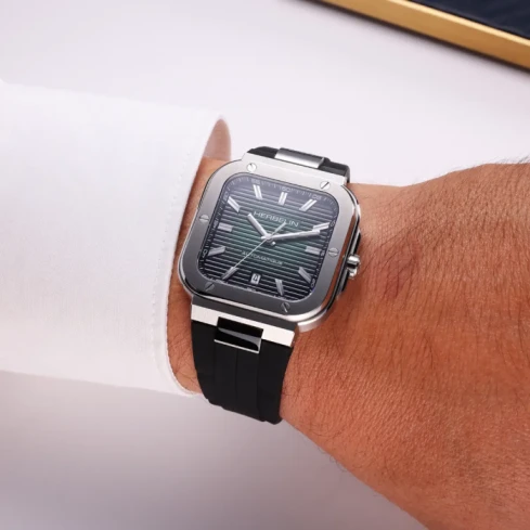 Мъжки ръчен часовник с автоматичен механизъм - корпус от Стомана - FKM - цвят Зелен Черен