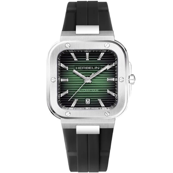 Мъжки ръчен часовник с автоматичен механизъм - корпус от Стомана - FKM - цвят Зелен Черен