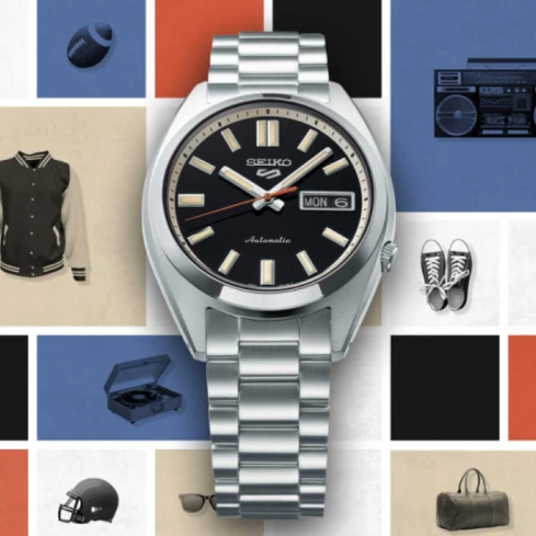 Мъжки ръчен часовник с автоматичен механизъм - корпус от Стомана - Стоманена верижка - цвят Черен Сив