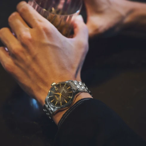 Мъжки ръчен часовник с автоматичен механизъм - корпус от Стомана - Стоманена верижка - цвят Черен Сив