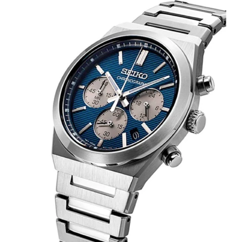 Мъжки ръчен часовник с кварцов механизъм - корпус от Стомана - Стоманена верижка - цвят Син Сив