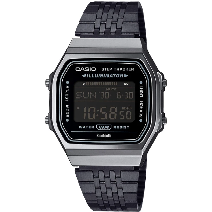 Унисекс ръчен часовник с кварцов механизъм - корпус от Полимер - Стоманена верижка - цвят Черен Черен