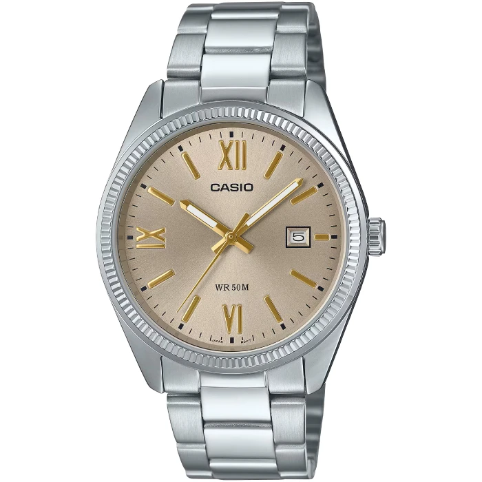 Мъжки ръчен часовник с кварцов механизъм - корпус от Стомана - Стоманена верижка - цвят Шампанско Сив