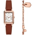 Дамски ръчен часовник с кварцов механизъм - корпус от Стомана - Естествена кожа - цвят Бял Кафяв