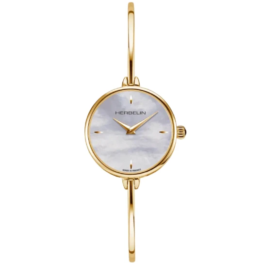 Дамски ръчен часовник с кварцов механизъм - корпус от Стомана - Стоманена верижка - цвят Седеф Злато