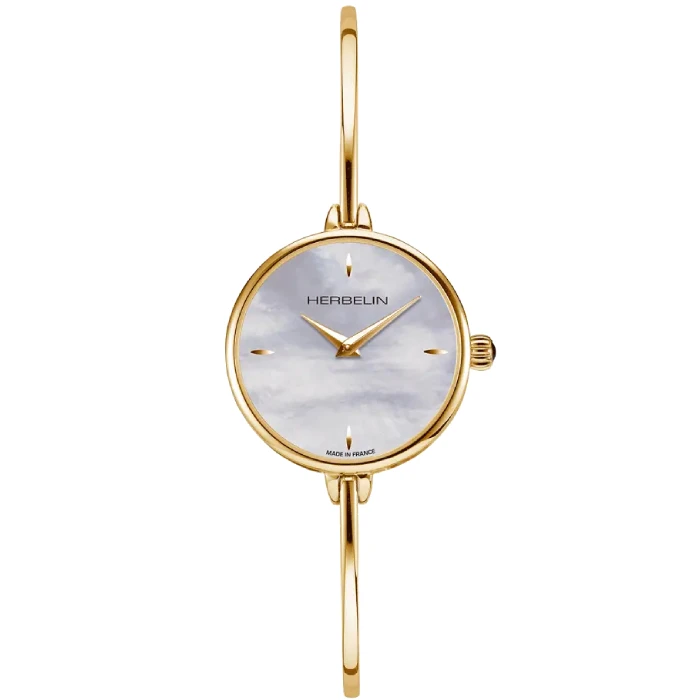 Дамски ръчен часовник с кварцов механизъм - корпус от Стомана - Стоманена верижка - цвят Седеф Злато