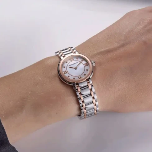 Дамски ръчен часовник с кварцов механизъм - корпус от Стомана - Стоманена верижка - цвят Бял Розово Злато