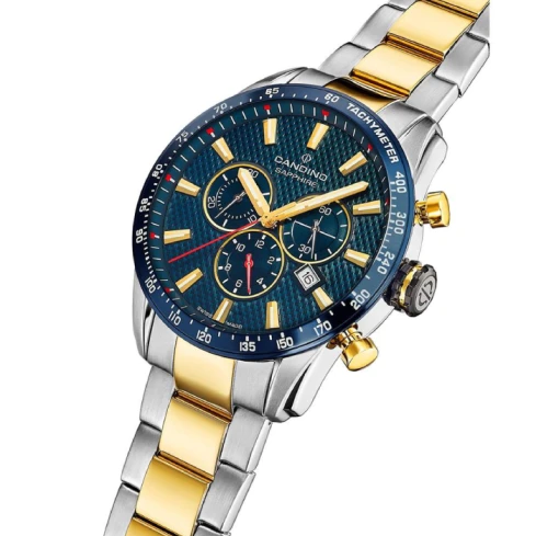 Мъжки ръчен часовник с кварцов механизъм - корпус от Стомана - Стоманена верижка - цвят Син Злато