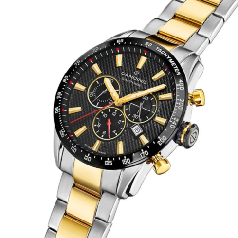 Мъжки ръчен часовник с кварцов механизъм - корпус от Стомана - Стоманена верижка - цвят Черен Злато