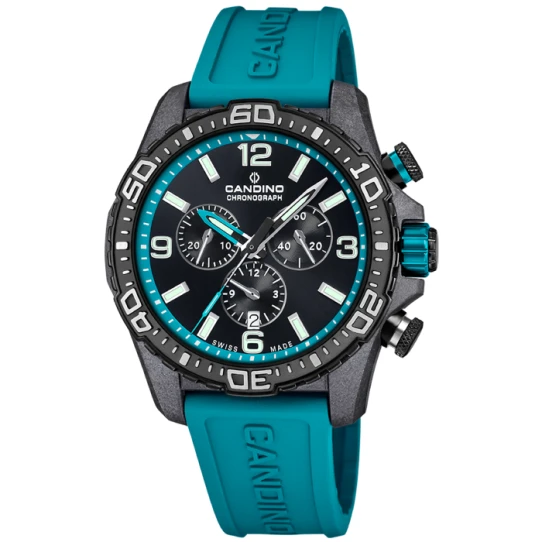 Мъжки ръчен часовник с кварцов механизъм - корпус от Карбон - Каучук - цвят Черен