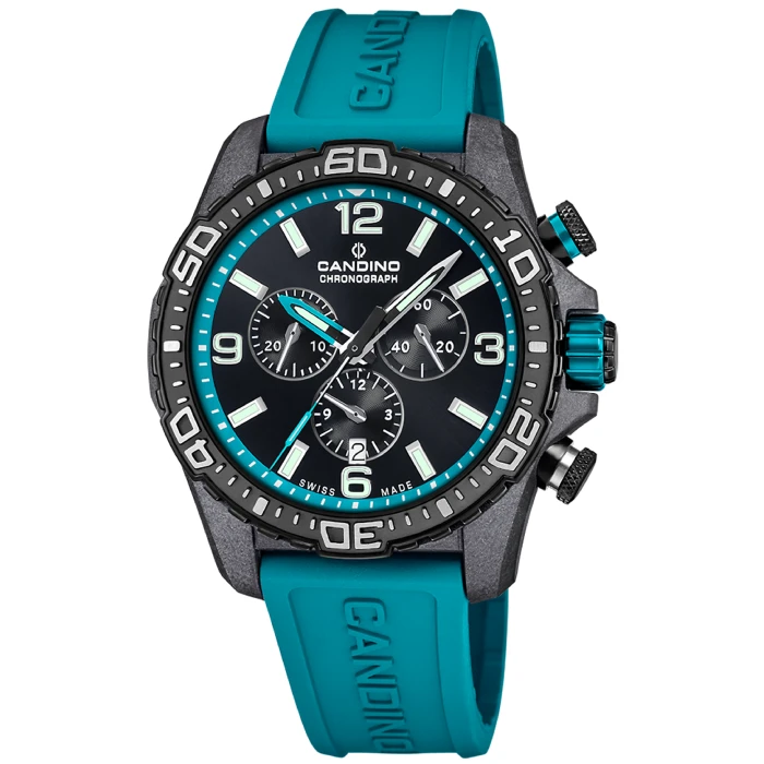 Мъжки ръчен часовник с кварцов механизъм - корпус от Карбон - Каучук - цвят Черен