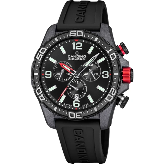 Мъжки ръчен часовник с кварцов механизъм - корпус от Карбон - Каучук - цвят Черен