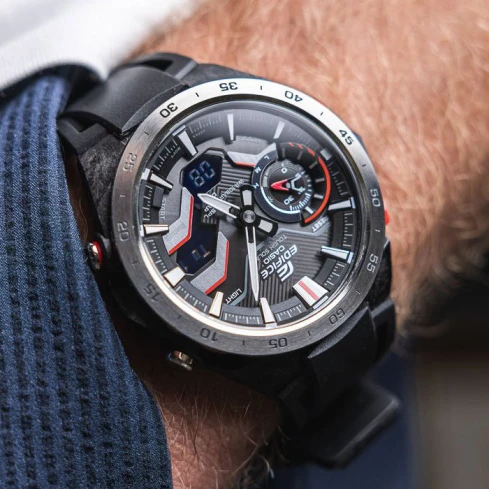 Мъжки ръчен часовник с кварцов механизъм - корпус от Стомана - Стоманена верижка - цвят Черен Син