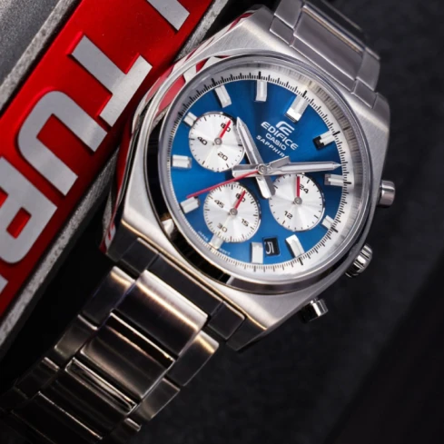 Мъжки ръчен часовник с кварцов механизъм - корпус от Стомана - Стоманена верижка - цвят Син Сив