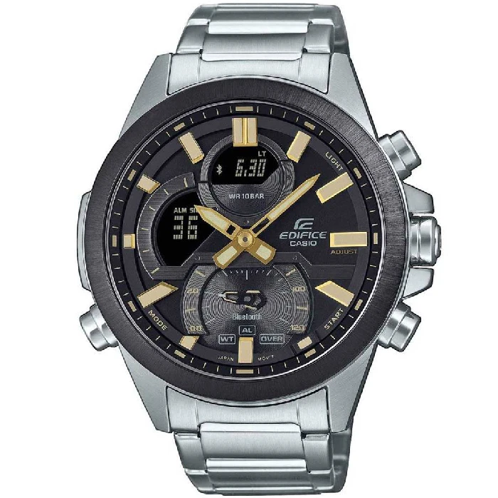 Мъжки ръчен часовник с кварцов механизъм - корпус от Стомана - Стоманена верижка - цвят Черен Сив