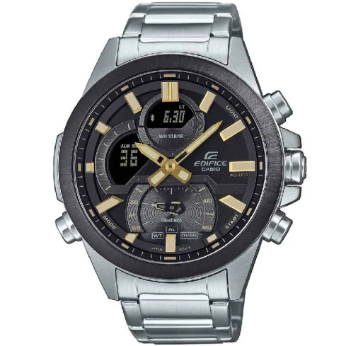 Мъжки ръчен часовник с кварцов механизъм - корпус от Стомана - Стоманена верижка - цвят Черен Сив