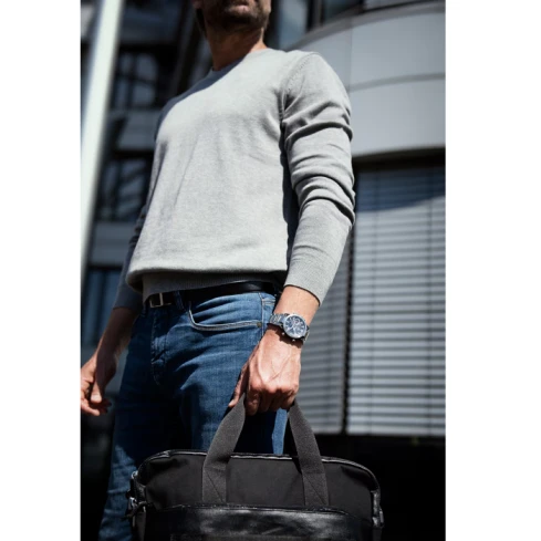 Мъжки ръчен часовник с кварцов механизъм - корпус от Стомана - Стоманена верижка - цвят Черен Сив