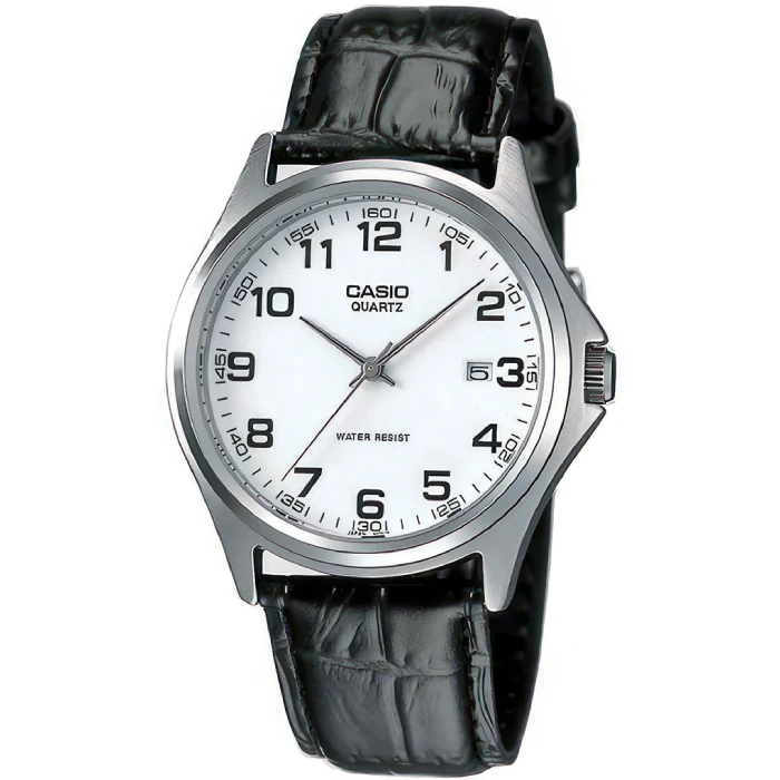 Мъжки ръчен часовник с кварцов механизъм - корпус от Стомана - Естествена кожа - цвят Бял Черен