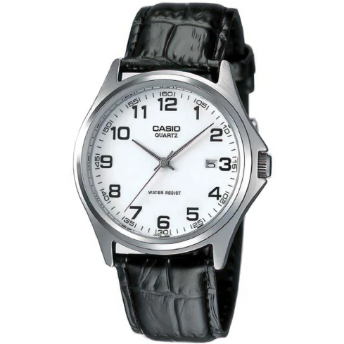 Мъжки ръчен часовник с кварцов механизъм - корпус от Стомана - Естествена кожа - цвят Бял Черен