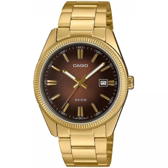 Мъжки ръчен часовник с кварцов механизъм - корпус от Стомана - Стоманена верижка - цвят Кафяв Злато