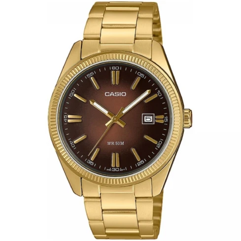 Мъжки ръчен часовник с кварцов механизъм - корпус от Стомана - Стоманена верижка - цвят Кафяв Злато