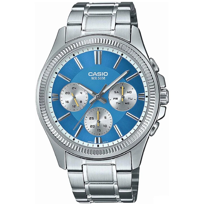 Мъжки ръчен часовник с кварцов механизъм - корпус от Стомана - Стоманена верижка - цвят Син Сив