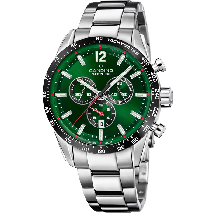 Мъжки ръчен часовник с кварцов механизъм - корпус от Стомана - Стоманена верижка - цвят Зелен Сив