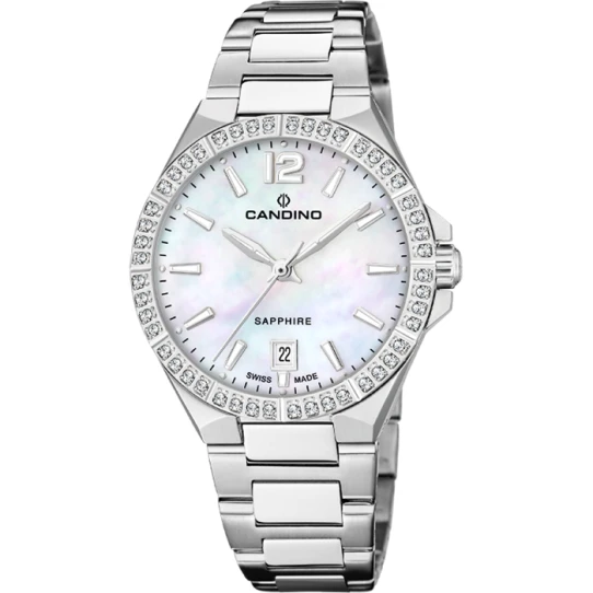 Дамски ръчен часовник с кварцов механизъм - корпус от Стомана - Стоманена верижка - цвят Седеф Сив