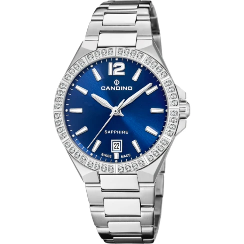 Дамски ръчен часовник с кварцов механизъм - корпус от Стомана - Стоманена верижка - цвят Син Сив