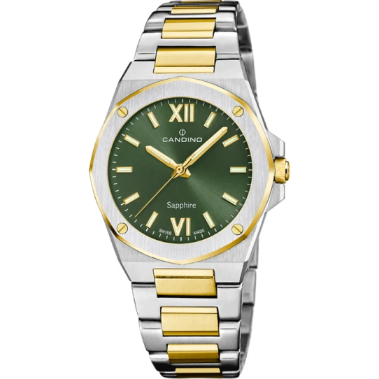 Дамски ръчен часовник с кварцов механизъм - корпус от Стомана - Стоманена верижка - цвят Зелен Сив