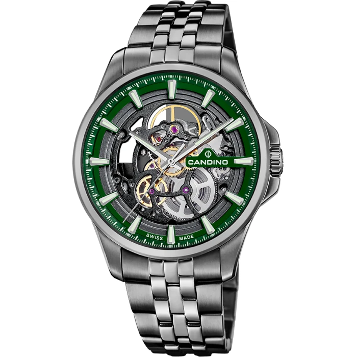 Мъжки ръчен часовник с автоматичен механизъм - корпус от Стомана - Стоманена верижка - цвят Скелетон Сив