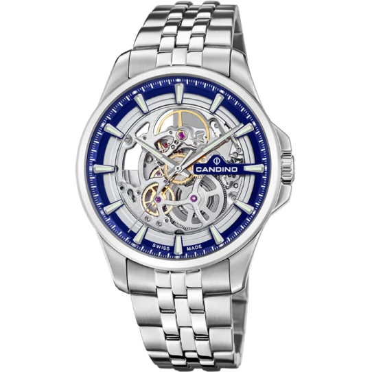 Мъжки ръчен часовник с автоматичен механизъм - корпус от Стомана - Стоманена верижка - цвят Скелетон Сив