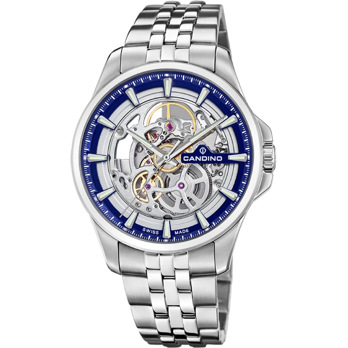 Мъжки ръчен часовник с автоматичен механизъм - корпус от Стомана - Стоманена верижка - цвят Скелетон Сив