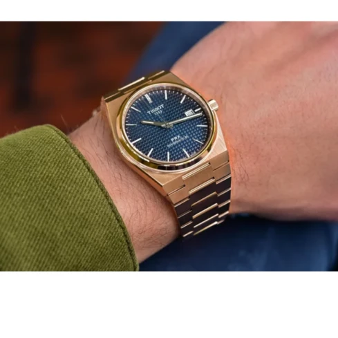 Мъжки ръчен часовник с автоматичен механизъм - корпус от Стомана - Стоманена верижка - цвят Син Сив