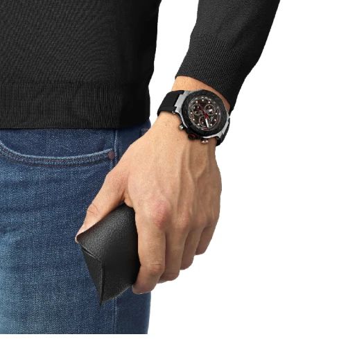 Мъжки ръчен часовник с кварцов механизъм - корпус от Стомана - Силиконова каишка - цвят Черен Черен