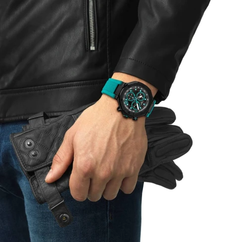 Мъжки ръчен часовник с кварцов механизъм - корпус от Стомана - Силиконова каишка - цвят Черен Тюркоаз