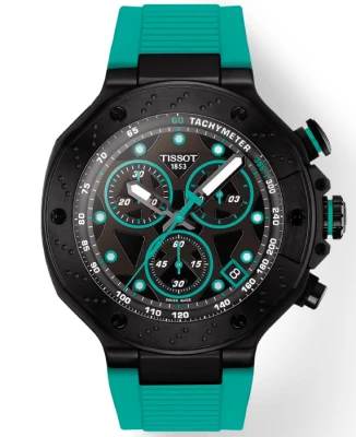 Мъжки ръчен часовник с кварцов механизъм - корпус от Стомана - Силиконова каишка - цвят Черен Тюркоаз