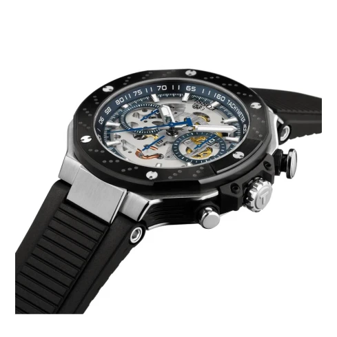 Мъжки ръчен часовник с автоматичен механизъм - корпус от Стомана - Силиконова каишка - цвят Скелетон Черен