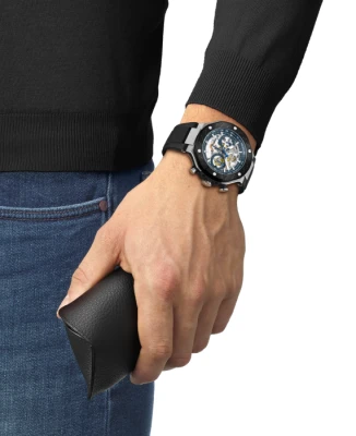 Мъжки ръчен часовник с автоматичен механизъм - корпус от Стомана - Силиконова каишка - цвят Скелетон Черен