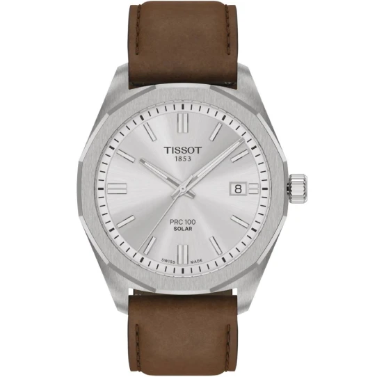 Мъжки ръчен часовник с кварцов механизъм - корпус от Стомана - Естествена кожа - цвят Сребрист Сив