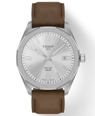 Мъжки ръчен часовник с кварцов механизъм - корпус от Стомана - Естествена кожа - цвят Сребрист Сив